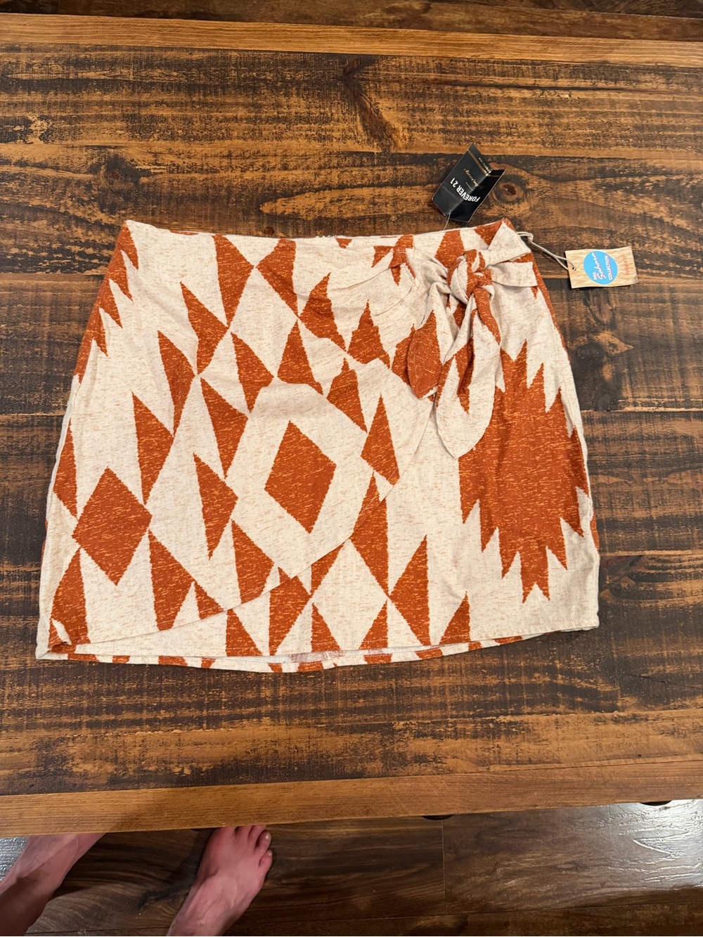 Forever 21 Rust & Beige Geometric Tie-Waist Mini Skirt